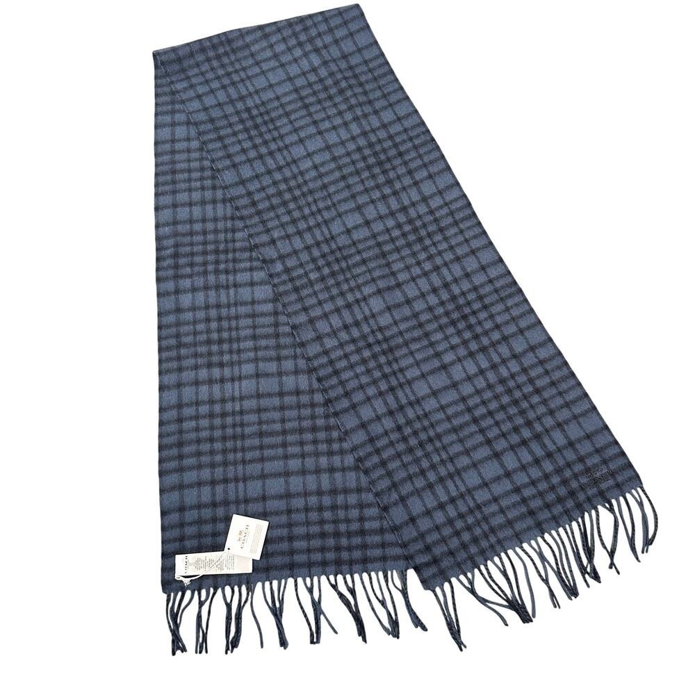 Coach Wild Plaid Scarf Wool Cashmere Navy Black